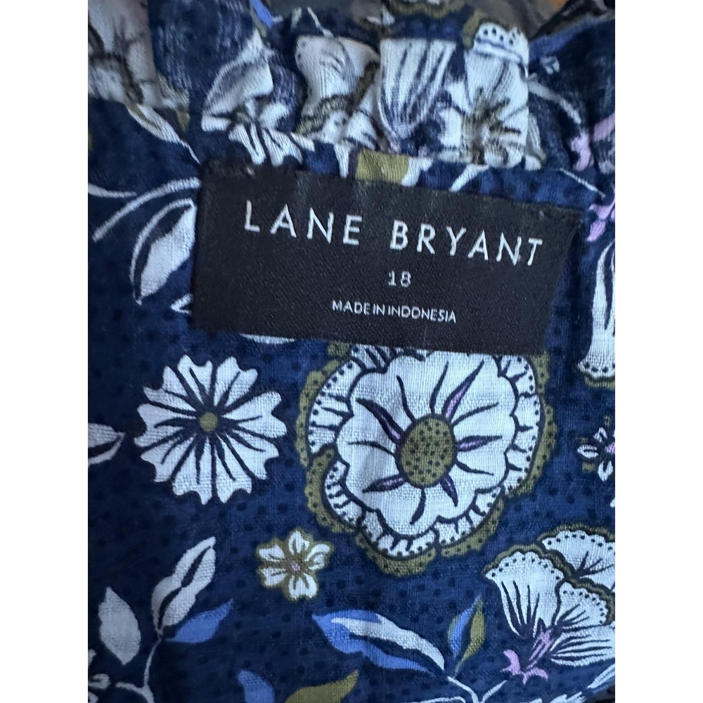 Lane Bryant Shirt Womens 18 Blue Floral Boho Peasant Tie Neck Short Sleeve Top - Picture 3 of 6